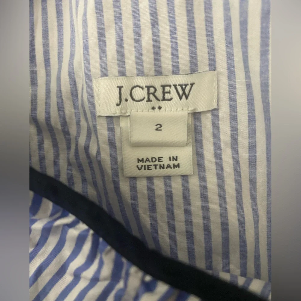 J. Crew One-Shoulder Blue White Pinstripe Ruffle Preppy Summer Coastal Top 2